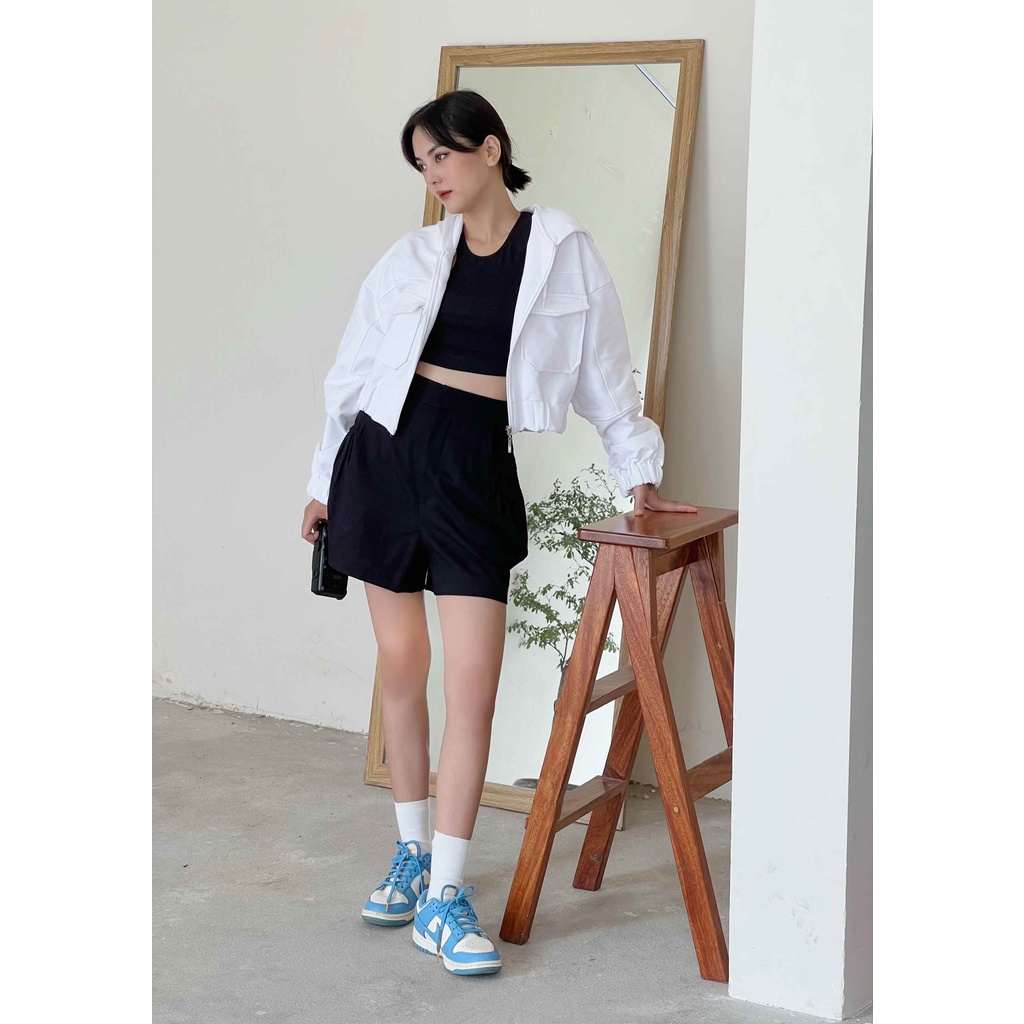 Áo khoác có nón thun cotton túi hộp thời trang GAGO màu trắng GA3962