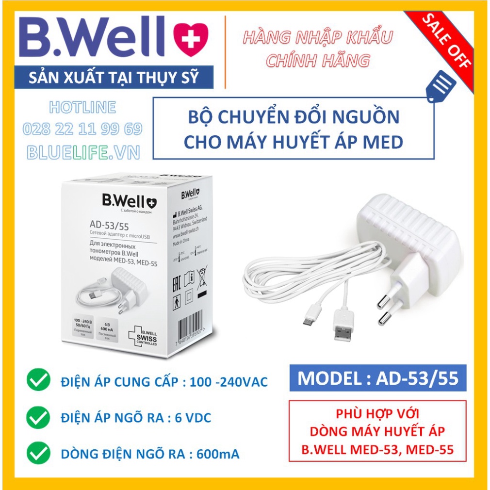 [SIEU SALE] * [HÀNG THỤY SỸ] -BỘ NGUỒN CHUYỂN ĐỔI CHÍNH HÃNG B.WELL SWISS AD-53/55 - SỬ DỤNG CHO MÁY ĐO HUYẾT ÁP DÒNG ME