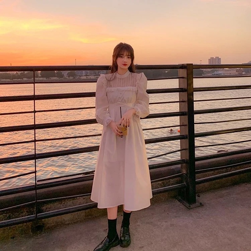 IELGY Đầm Phối Ren Chiết Eo Kiểu Dáng Nhẹ Nhàng Thanh Lịch Cho Nữ