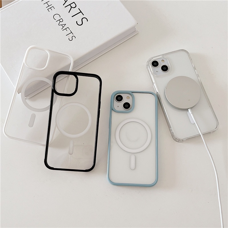 Ốp Điện Thoại Acrylic Trong Suốt Từ Tính Chống Sốc Cho iPhone 13 12 11 14 Pro