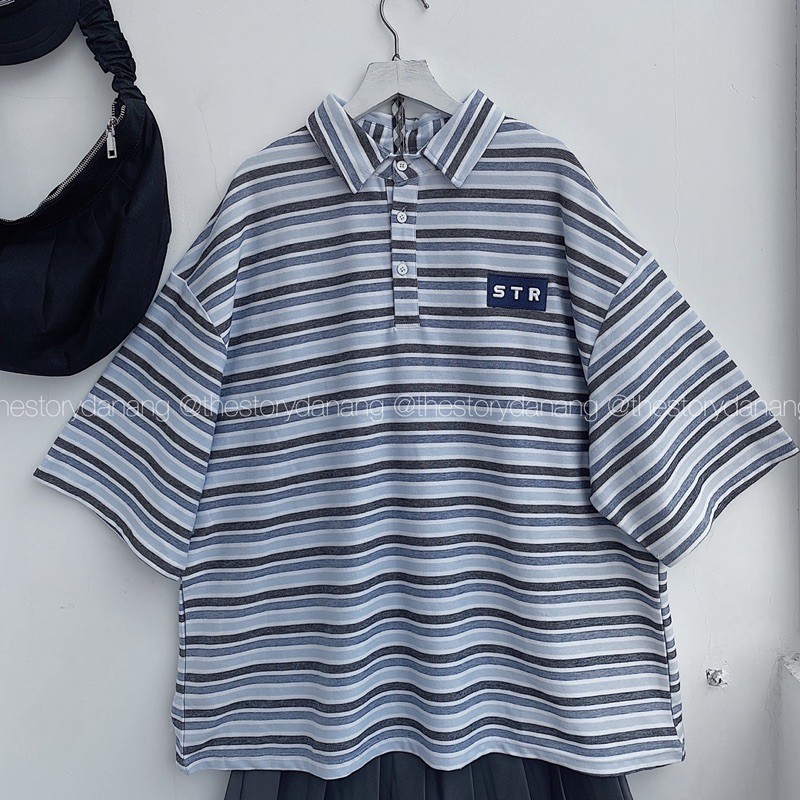 [STORY MADE] [STR] Áo polo sọc ngang, logo thêu A2145