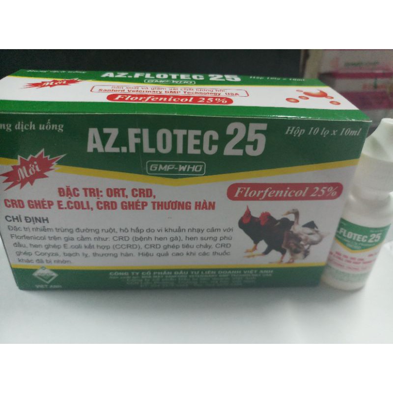 AZ Flotec 25 10ml florfenicol 25% CRD, CRD ghép E.coli, CRD g.hép thư.ơng h.àn