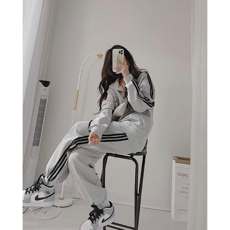 Set 3 Sọc Bóng Rổ PEONYB Nữ [FREESHIP]  Bộ đồ thể thao thu đông sporty năng động màu ĐEN | TRẮNG | XÁM Ulzzang