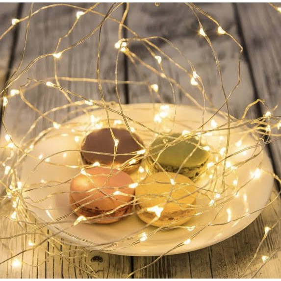 Đèn Led đom đóm Fairy light 1 mét 2 mét, 3 mét Vàng Nắng xài pin