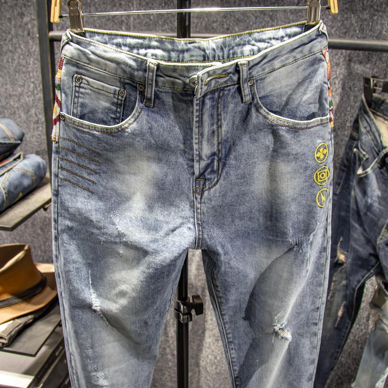 Quần jean dài thêu họa tiết phong cách Trung Hoa cho nam