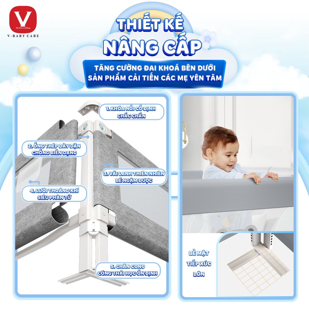 Thanh Chắn Giường Nhật Bản V-BABY N1S - NEW 2022 Nâng Hạ 1 Bên