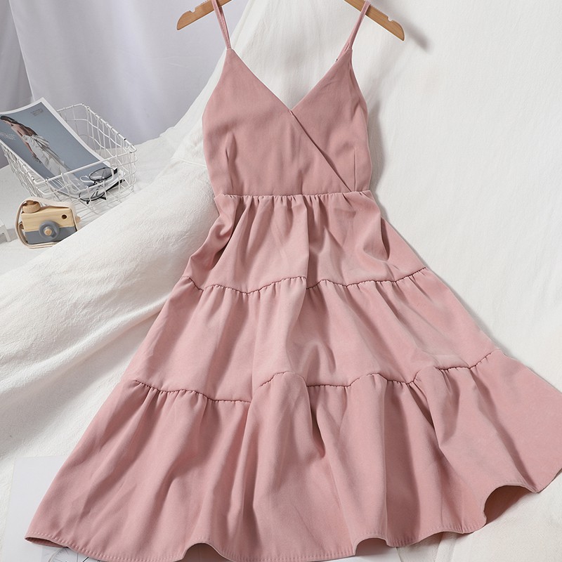 Váy Hai Dây Trơn Ba Tầng Chun Lưng Hàng Quảng Châu V21 | BigBuy360 - bigbuy360.vn