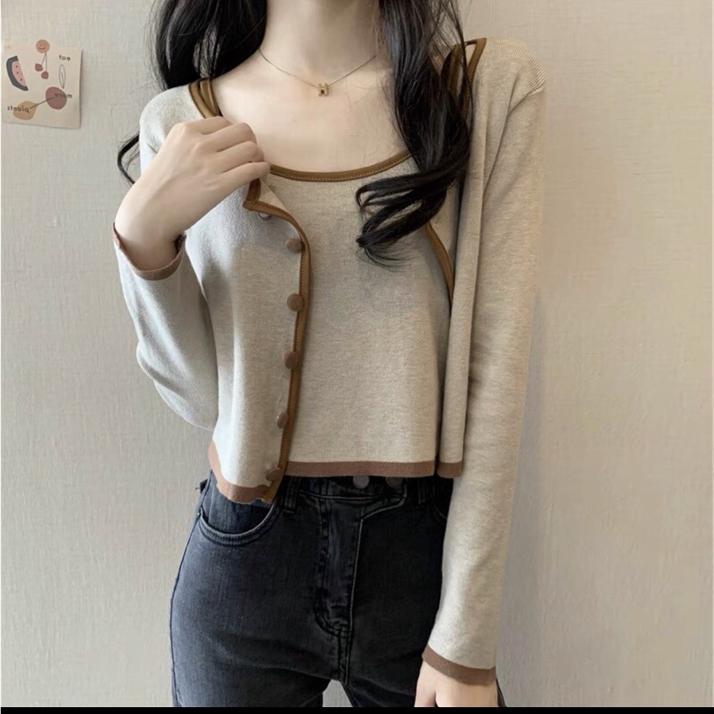 Áo cardigan cặp viền phối màu thiết kế trẻ trung freesize
