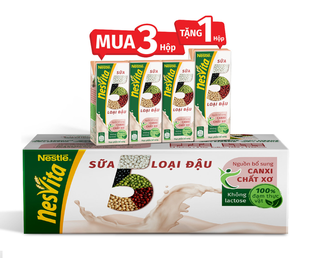[Mua 30 tặng 10]Thùng 40 Hộp Sữa 5 Loại Đậu Nestlé Nesvita Uống Liền (180ml/ Hộp)