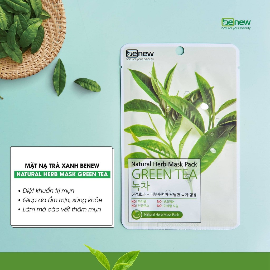 Mặt nạ trà xanh cao cấp Benew Natural Herb Mask Pack - Green Tea 22ml