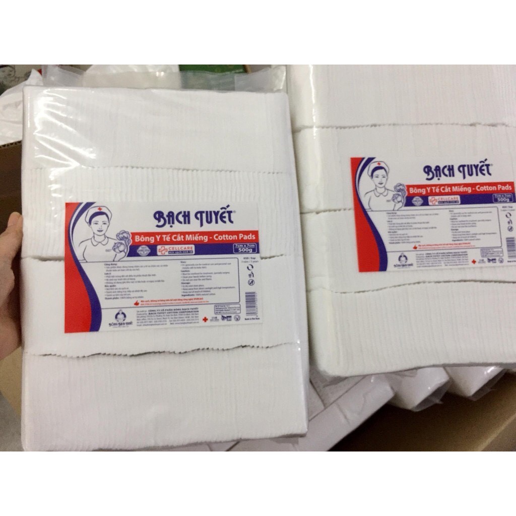 Bông cắt miếng sẵn Bạch Tuyết ( 7x7cm ) Gói 1kg – Bông dùng trong spa, phun xăm, vệ sinh cá nhân