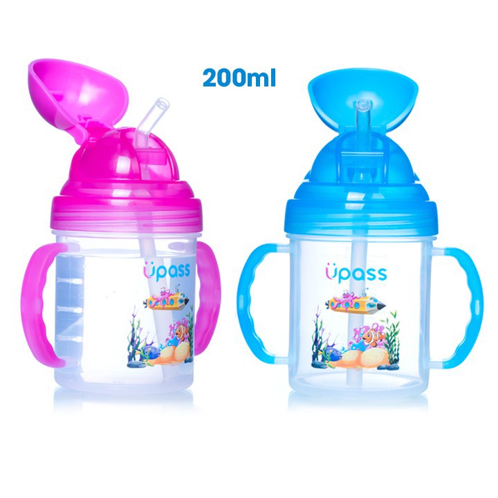 Cốc uống nước 200ml Upass có hai tay cầm vòi hút mềm / UP0732Y / cho bé từ 6 tháng tuổi