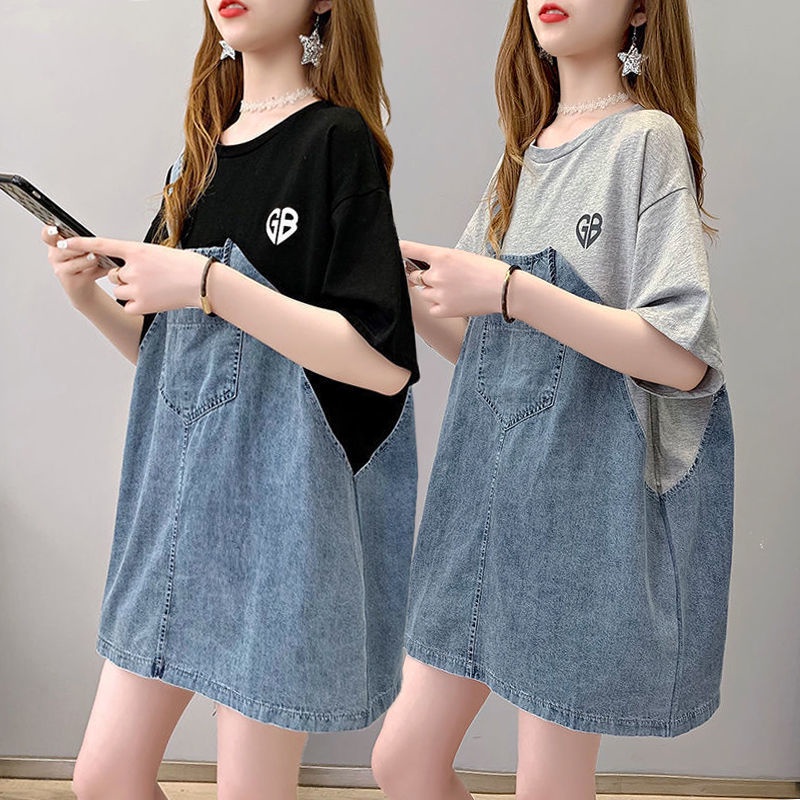 Áo Thun Ngắn Tay Giả Jean Dáng Rộng Thời Trang Mùa Hè Dành Cho Nữ