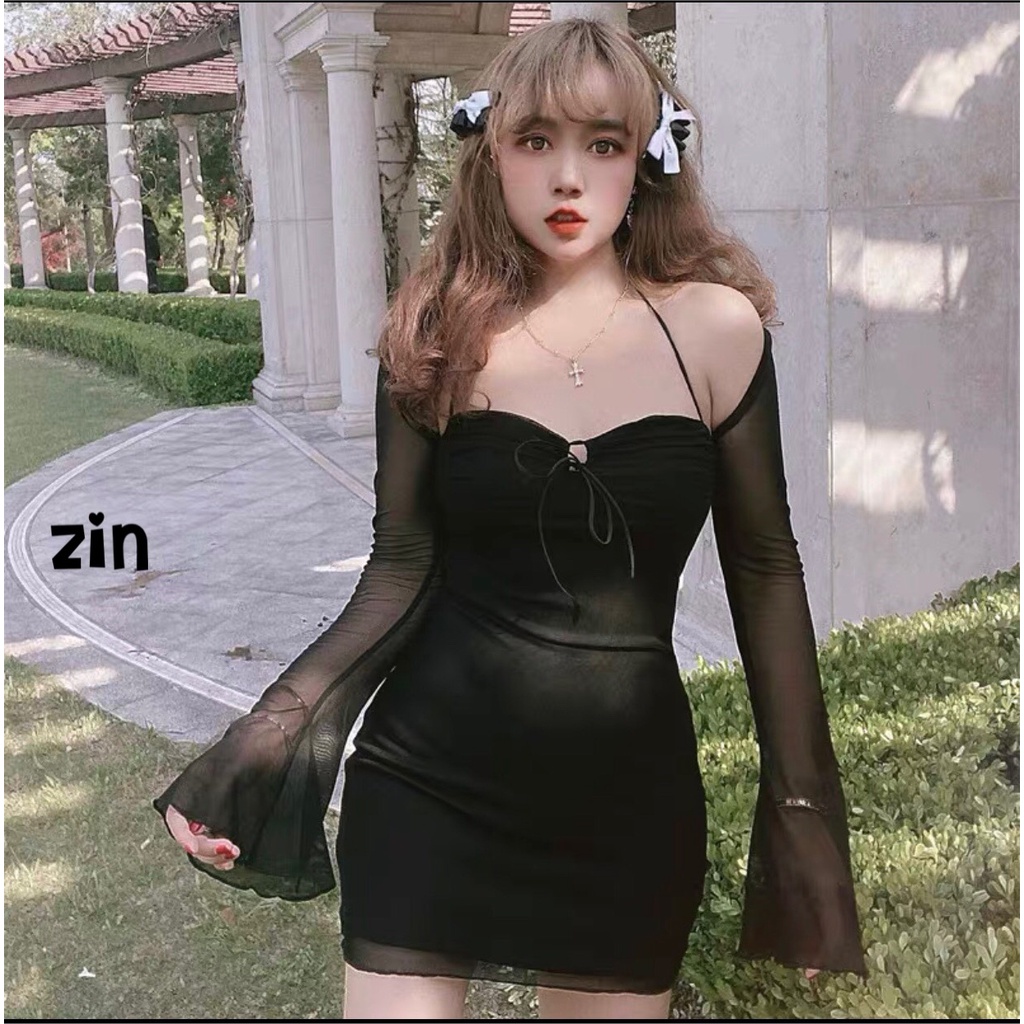 Váy lưới phối dây