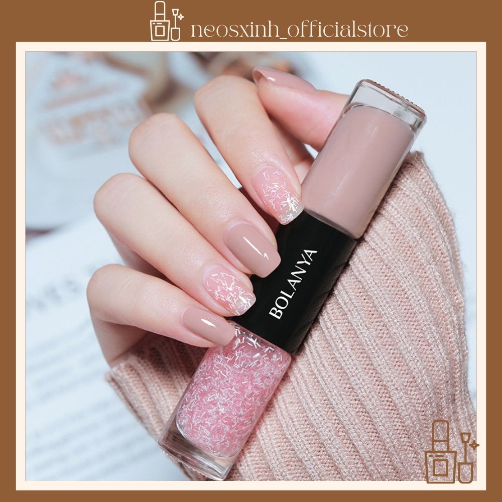 Sơn Móng Tay 2 Màu Bolanya Màu Nude Đen Trắng Trong Suốt Kim Tuyến Pastel Tím - Neosxinh Nails