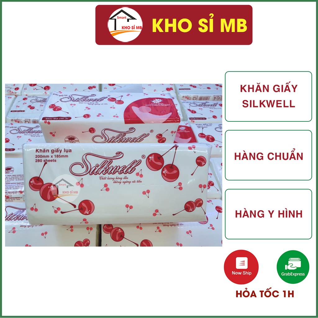 Giấy ăn silkwell cherry chính hãng, khăn giấy rút silkwell 280 tờ mềm mịn kho sỉ mb