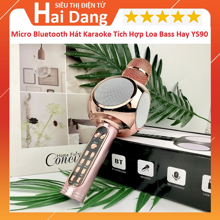 Micro Bluetooth, Mic Hát Karaoke Tích Hợp Loa Bass Hay YS90 Gắn Usb Thẻ Nhớ Cổng 3.5