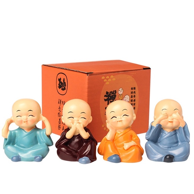 Bộ Tượng 4 Chú Tiểu Vui Vẻ Trang Trí Bàn Làm Việc