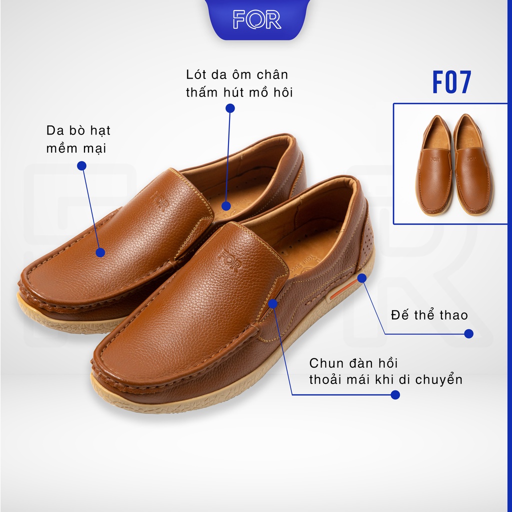 Giày lười nam da bò FOR cao cấp vời thiết kế màu nâu cổ điển, sang trọng, đế cao su lên chân siêu thoái mái, siêu êm F07