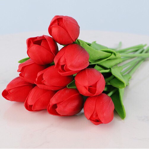 Hoa Tulip (Tuy líp) giả lá xoăn bằng cao su non (hàng cao cấp) mùi thơm nhẹ, giống thật 99%