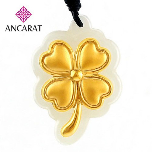 Mặt Dây Phỉ Thúy Dát Vàng 24K Cỏ 4 Lá May Mắn [ANCARAT]