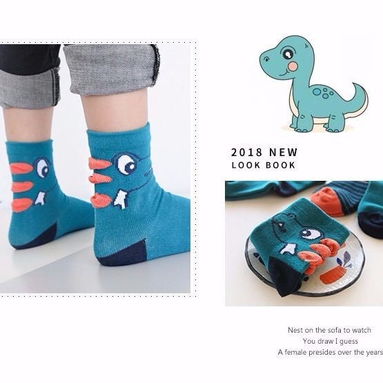 Set 5 Đôi Tất Vớ Cổ Cao Cho Bé Hình Khủng Long