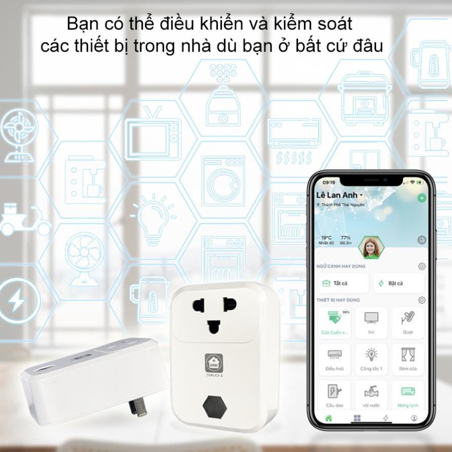 [BH 12 THÁNG] Ổ cắm thông minh Hunonic SK01. Điều khiển từ xa bằng điện thoại thông qua Wifi| Hẹn giờ tự động