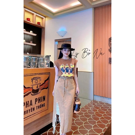 CHÂN VÁY JEANS NỮ DÁNG DÀI RÁCH QC L1 MS27991