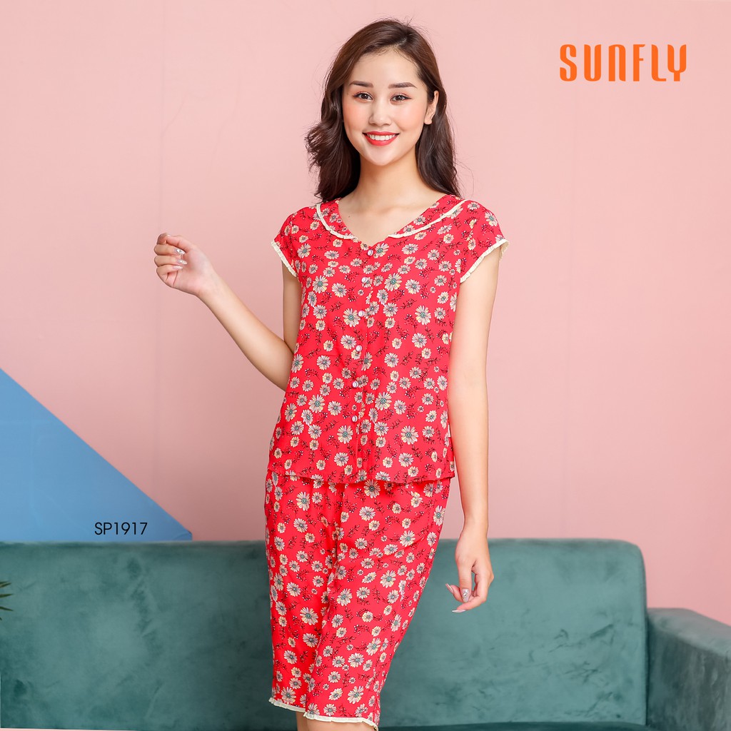 [Mã WABRMH55 giảm 12% đơn 250K] Bộ pijamas lanh Sunfly áo cộc quần ngố SP1917