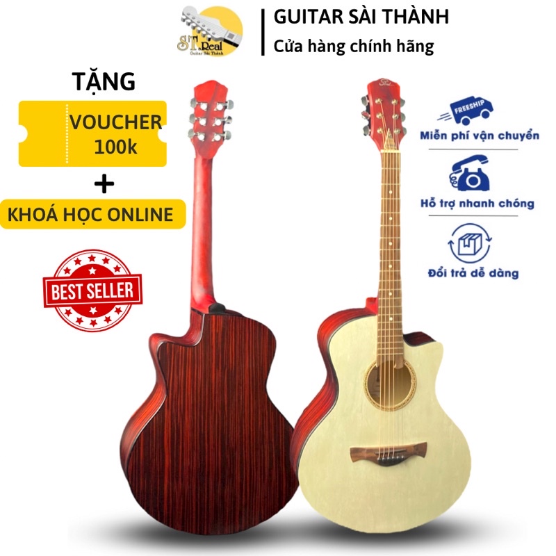 Đàn Guitar Mã ST-X2 gỗ POLYWOOD EBONY Chính Hãng ST.Real Guitar Sài Thành vân gỗ thật kích thước full size