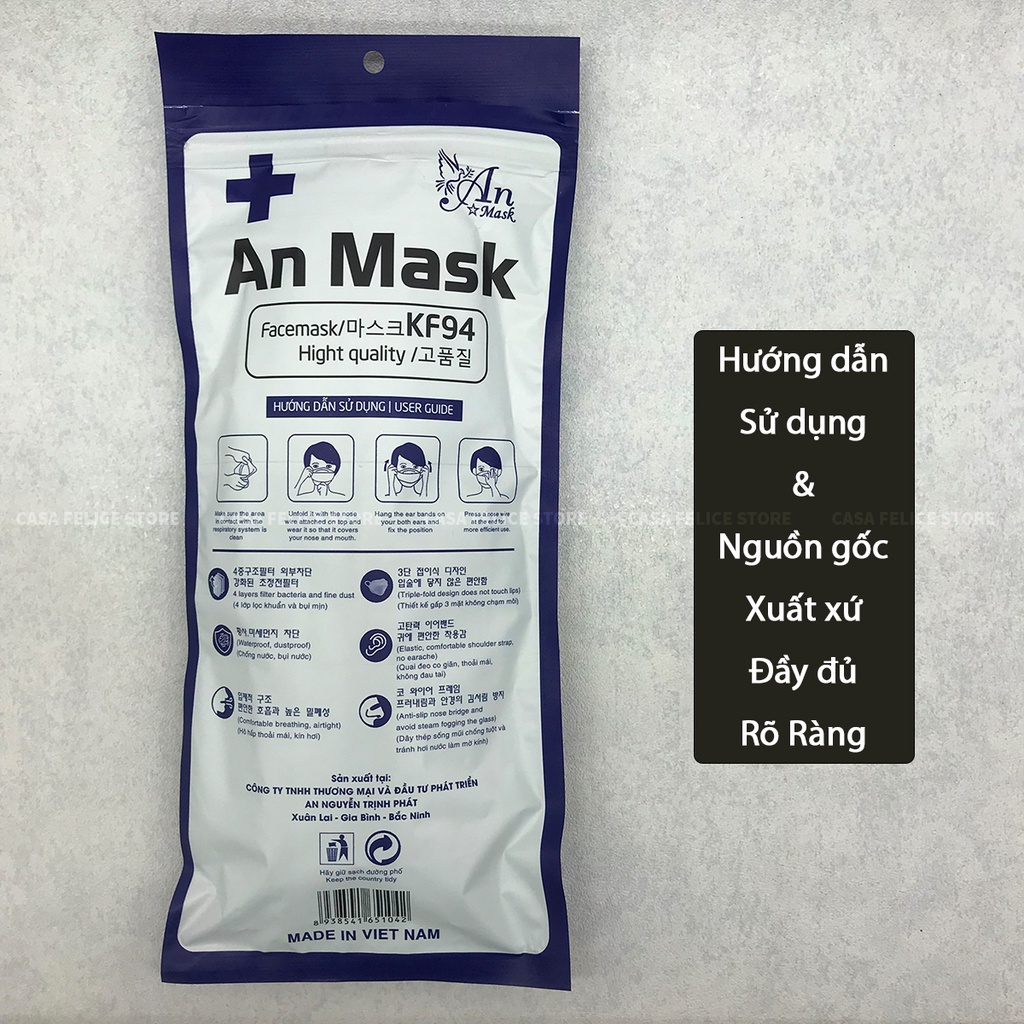 Khẩu Trang Y Tế KF94 An Mask Cao Cấp Chính Hãng – Tiêu Chuẩn Hàn Quốc (Túi Zip 10 Chiếc)