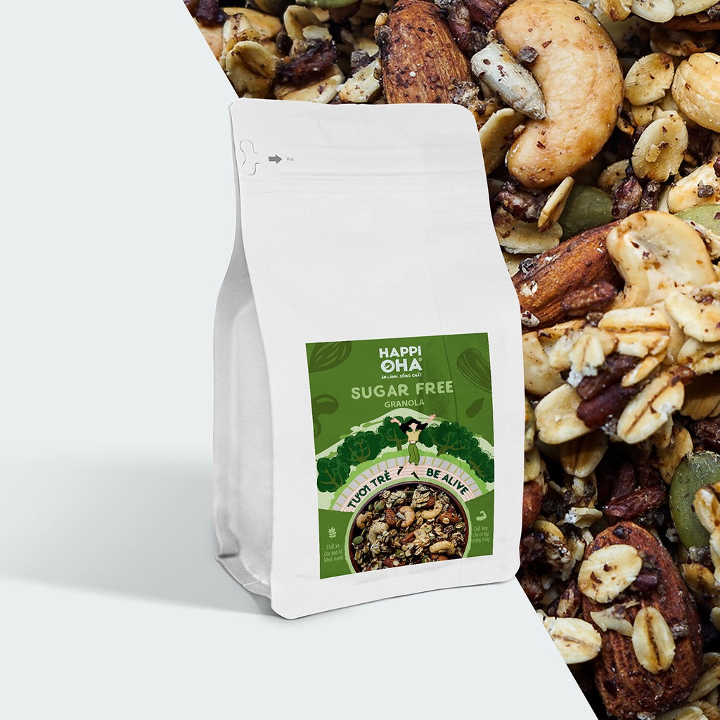 Ngũ Cốc Ăn Sáng/Ăn Kiêng Không Đường Vị 8 Loại Hạt Trái 240g/400g - Granola Sugar Free HAPPI OHA