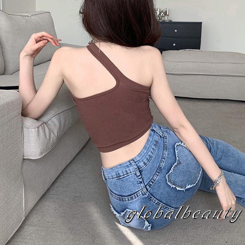 Áo Dệt Kim Sát Nách Hở Rốn Màu Trơn Có Miếng Đệm Ngực Thời Trang Cho Nữ