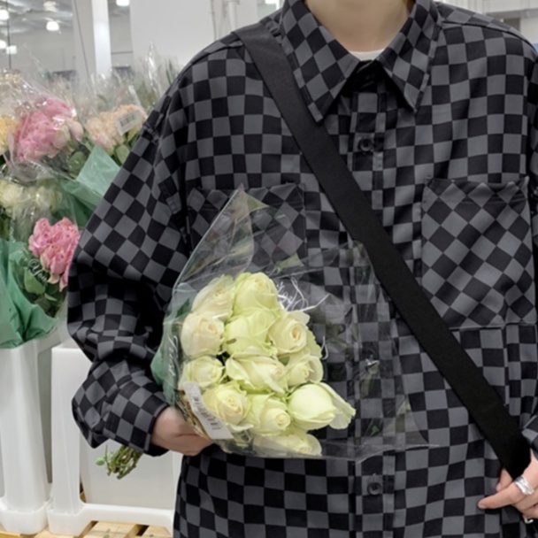 Áo khoác sơ mi tay dài kẻ ô bàn cờ Nhật Bản mới dành cho nam