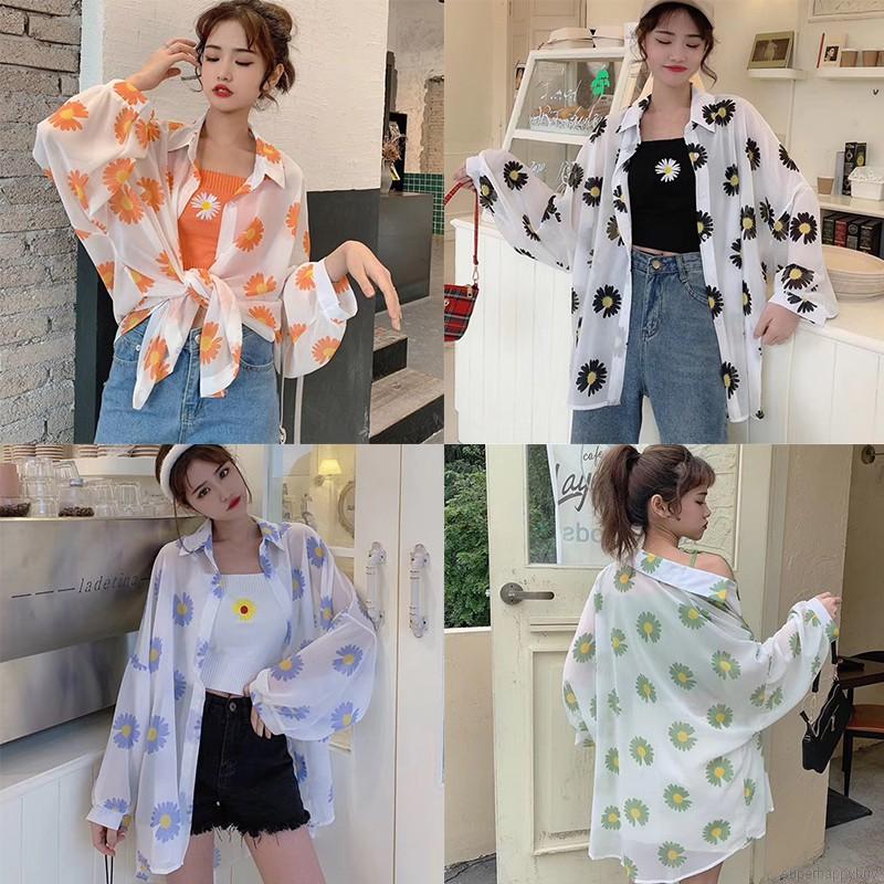 Áo Khoác Chống Nắng Tay Dài Hoạ Tiết Hoa Cúc Thời Trang Đi Biển | BigBuy360 - bigbuy360.vn