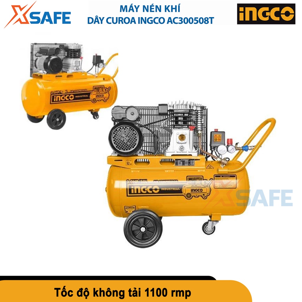 Máy nén khí dây curoa INGCO AC300508T công suất 2.2KW (3 HP), bình chứa 50L, dây curoa, bôi trơn bằng dầu [chính hãng]