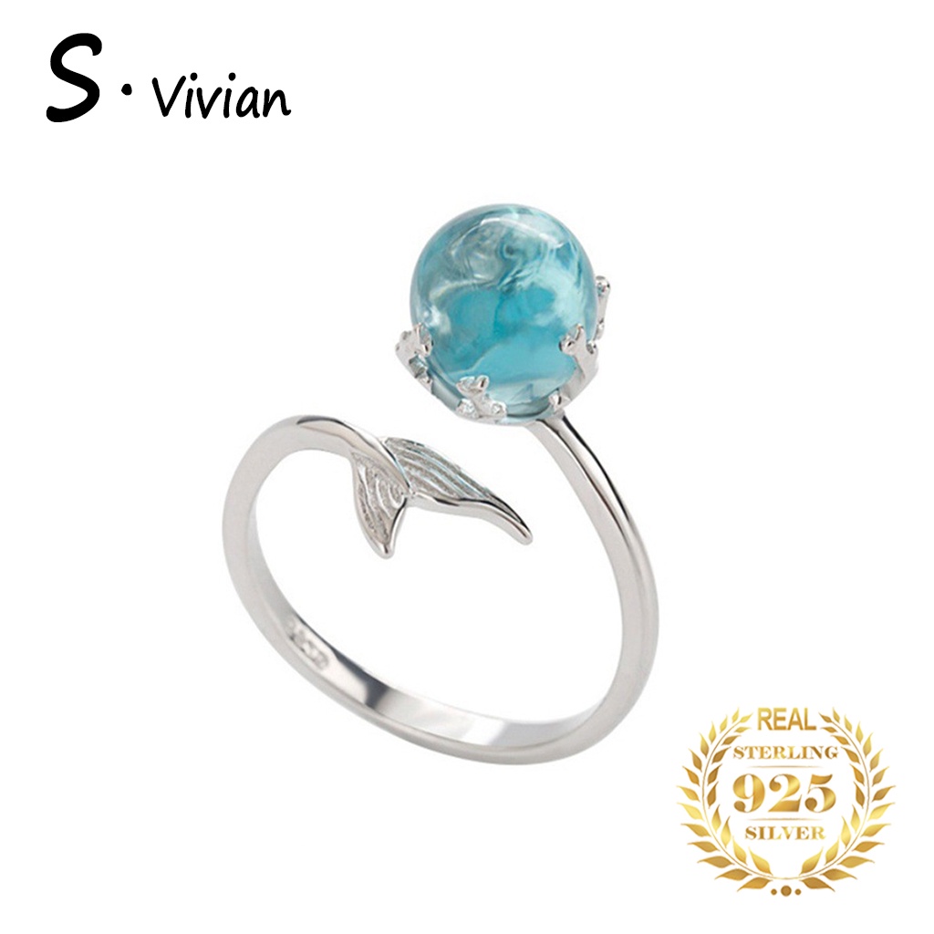 Nhẫn bạc 925 hình đuôi cá đính pha lê xanh dương thời trang cho nữ