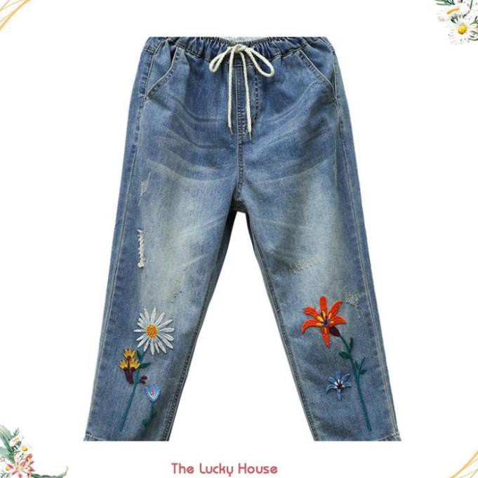 Quần jean thêu dáng baggy vải mềm chất mát QB17