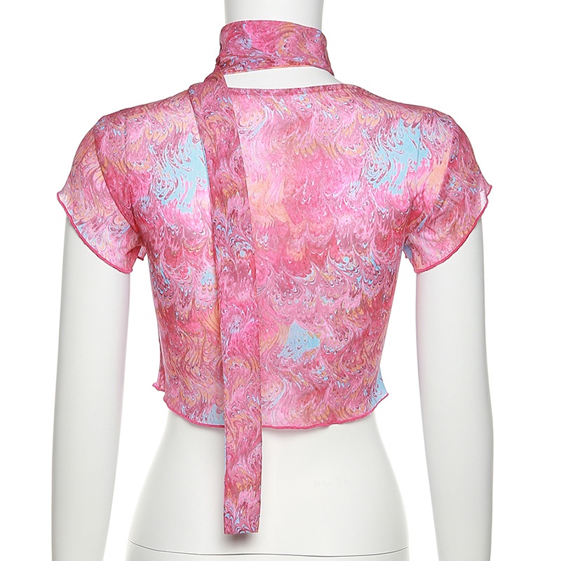 Áo Thun Tay Ngắn Cổ Chữ V Phối Khăn Choàng Thời Trang Cho Nữ