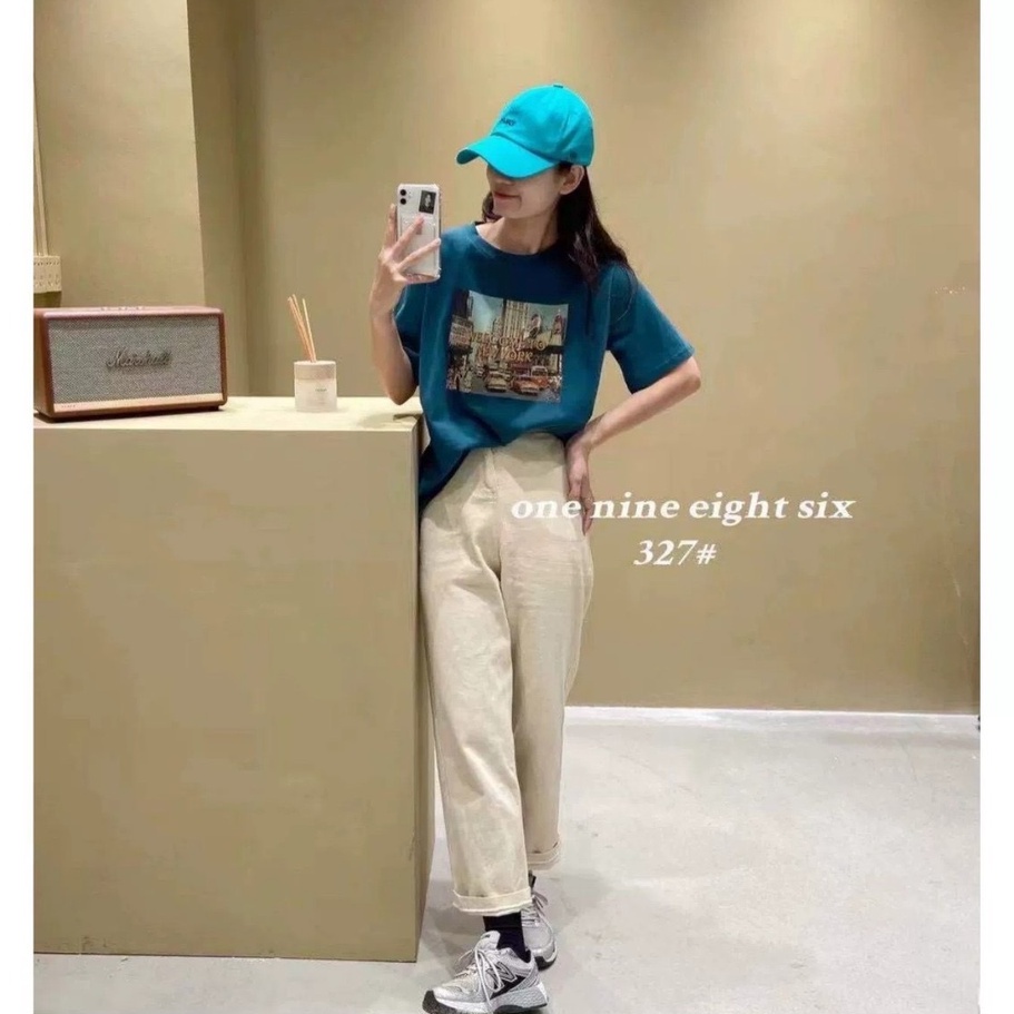 Áo phông nam/nữ WELLCOME TO NEWYORK chất nhung tuyết oversize siêu rộng, Áo phông tay lỡ phong cách Retro