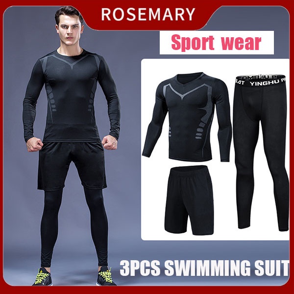 Bộ Đồ Bơi 3 Món Áo Tay Dài + Quần Short + Quần Dài Nhanh Khô Thời Trang Cho Nam