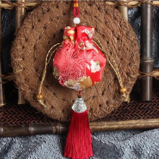 Túi vải gấm lụa đỏ Trung Hoa dáng treo