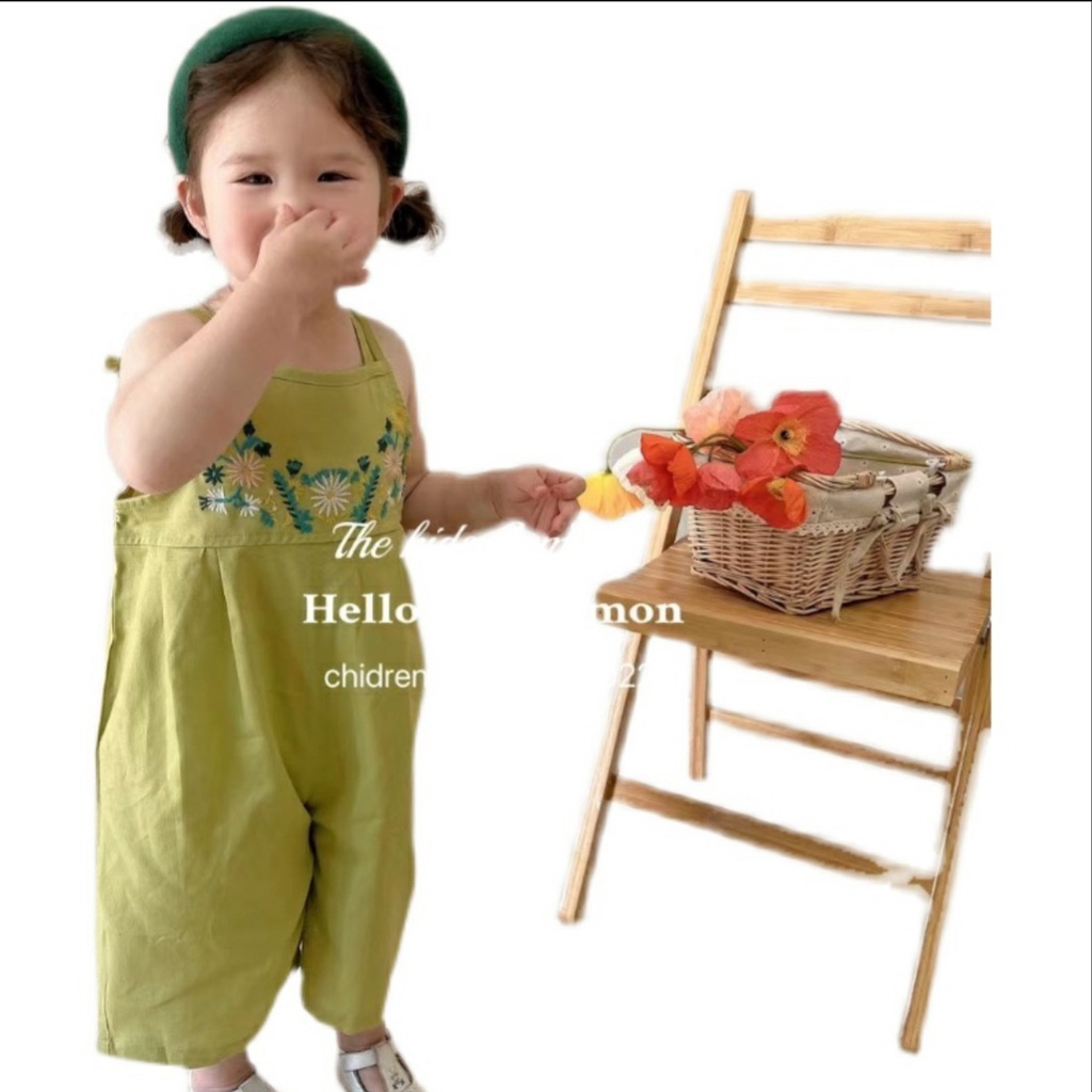 Bộ Jum 2 dây liên thân thêu hoa ngực cho bé gái 10-22kg
