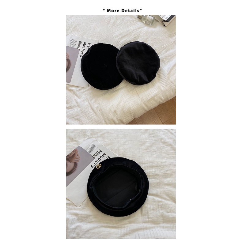 Mũ Nồi Vải Nhung Màu Đen Phong Cách Hàn Quốc Thời Trang Mùa Thu Cho Nữ