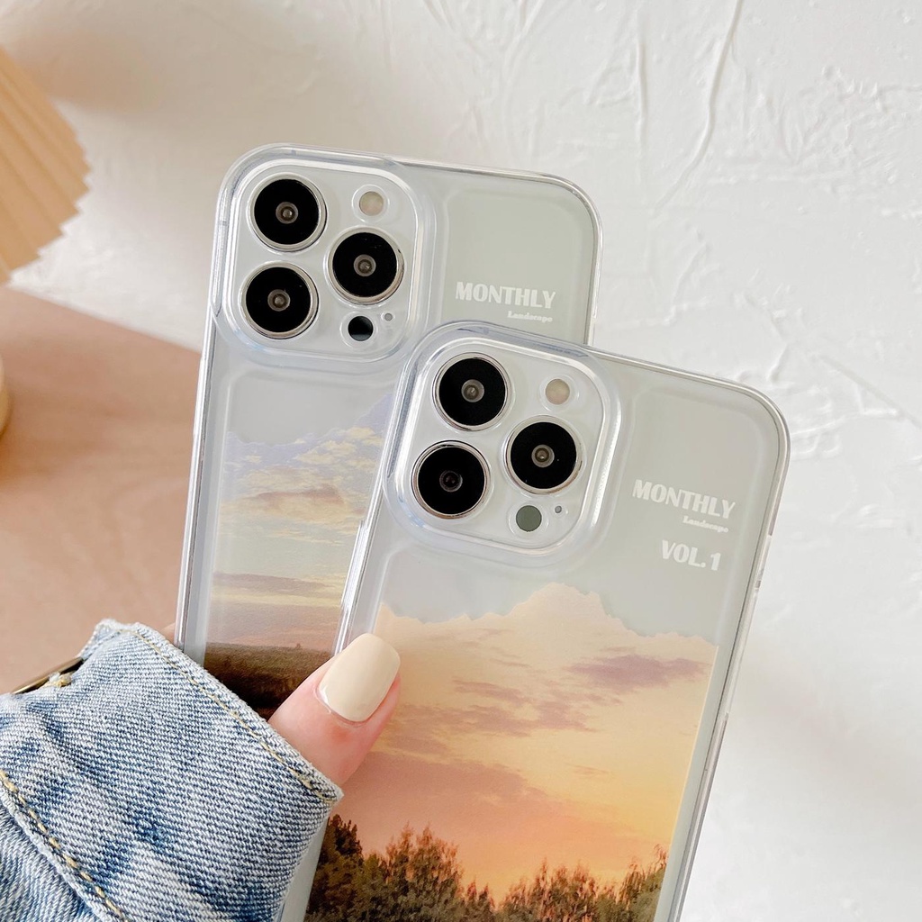 Ốp Điện Thoại TPU Silicon Mềm Trong Suốt Chống Sốc In Hình Phong Cảnh Cho iphone 13 12 11 pro max x xr xsmax 7/8plus