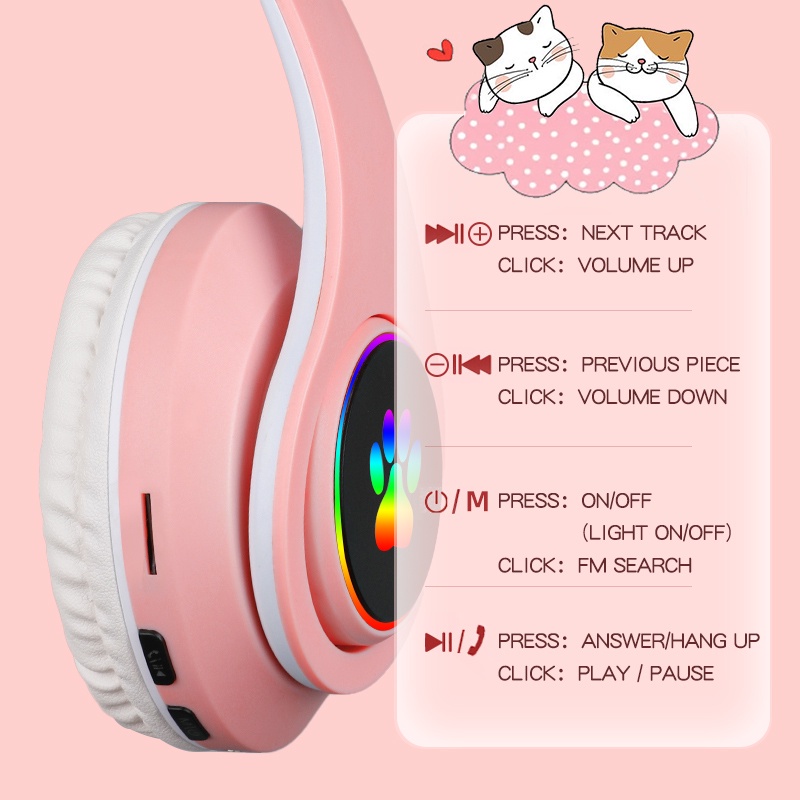 Tai Nghe bluetooth Không Dây b39 Hình Tai Mèo Dễ Thương Kèm Mic