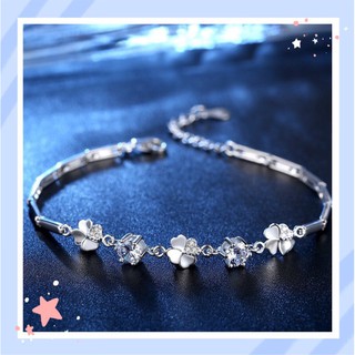 🍀𝐁𝐀̣𝐂 𝐘́ 𝟗𝟐𝟓🍀 Lắc Tay BẠC Ý 925 Hình Cỏ Bốn Lá Mạ Bạch Kim Cao Cấp
