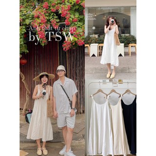Váy hai dây maxi thô quai thắt nút dáng rộng oversize, đầm 2 dây ulzzang (Ảnh thật)