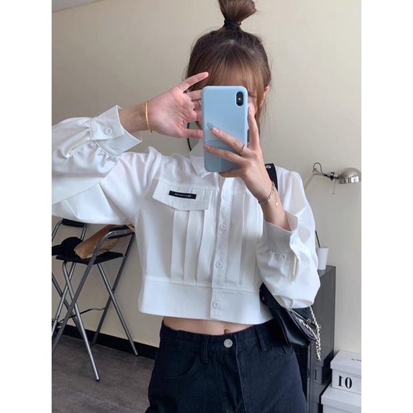 ORDER SET COUPLE GỒM HAI MÓN ÁO SƠ MI CROPTOP VÀ ÁO SƠ MI FORM RỘNG QUẢNG CHÂU