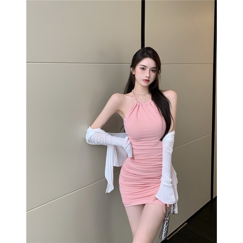 Set đồ DUNEA gồm đầm hai dây và áo khoác cardigan dệt kim quyến rũ cho nữ